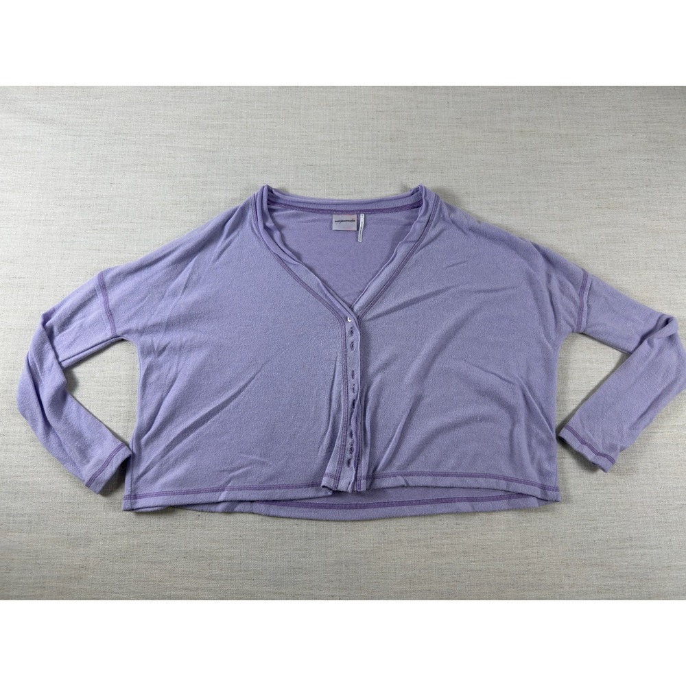 Out From Under Purple V-Neck Cropped Cardigan Sweater Small Relaxed Fit